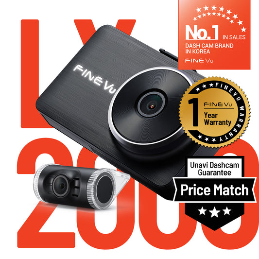 FineVu LX2000 | 2 Channel Dash Cam | Full HD | GPS Compatible | 32 GB SD Card