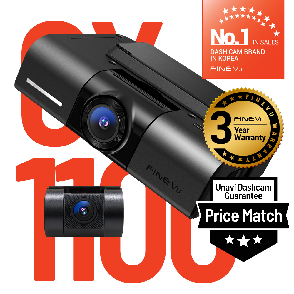 FineVu GX1100 Dual 2K QHD Dash Cam - Non-LCD Discrete Front & Rear Car Camera, Built-in GPS/Bluetooth/5GHz Wi-Fi, Cloud Auto-Upload & Smart Parking Mode
