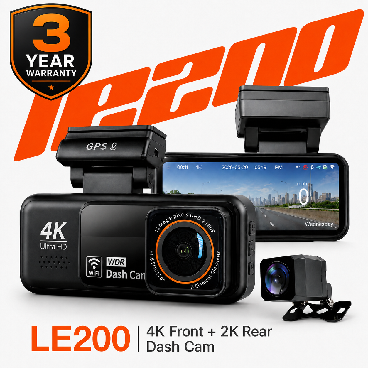 [NEW] LOOKING LE200 4K Front + 2K Rear Dash Cam with 3.2” Rearview Display & Built-in GPS