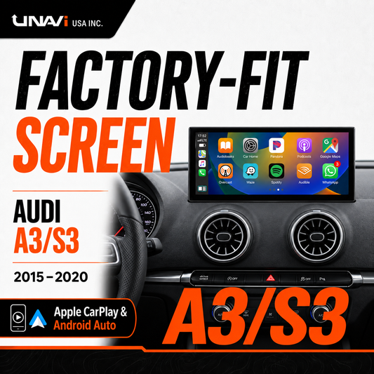 Unavi 12.3" Factory-Fit Screen for Audi A3 (2015-2020) | Wireless CarPlay & Android Auto | Linux HD Touchscreen