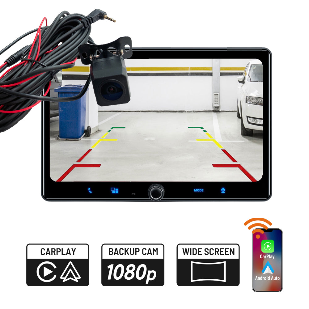 FHD Backup Camera & In-dash 10.1 inch Screen Installation Kit with CarPlay / Android Auto Radio Features - "Unavi AnyWay Go U-8802"