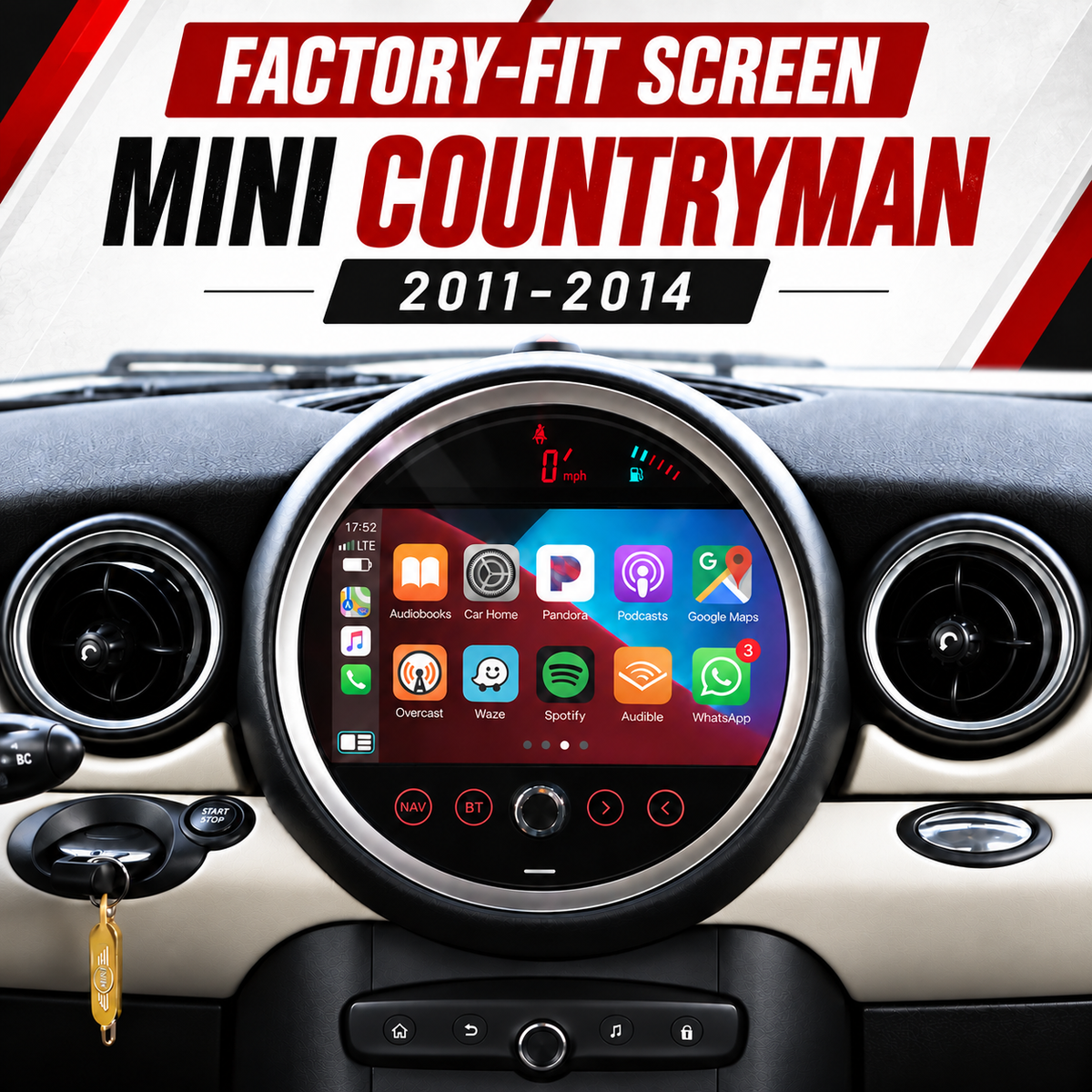 Unavi 9" Factory-Fit Screen for MINI Countryman & Cooper (2011-2023) | Wireless CarPlay & Android Auto | Linux HD Touchscreen
