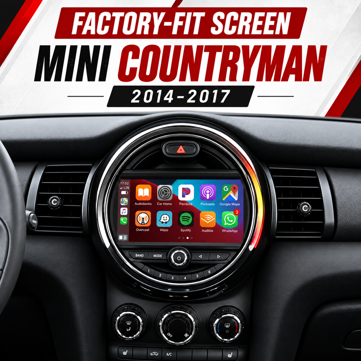 Unavi 9" Factory-Fit Screen for MINI Countryman & Cooper (2011-2023) | Wireless CarPlay & Android Auto | Linux HD Touchscreen