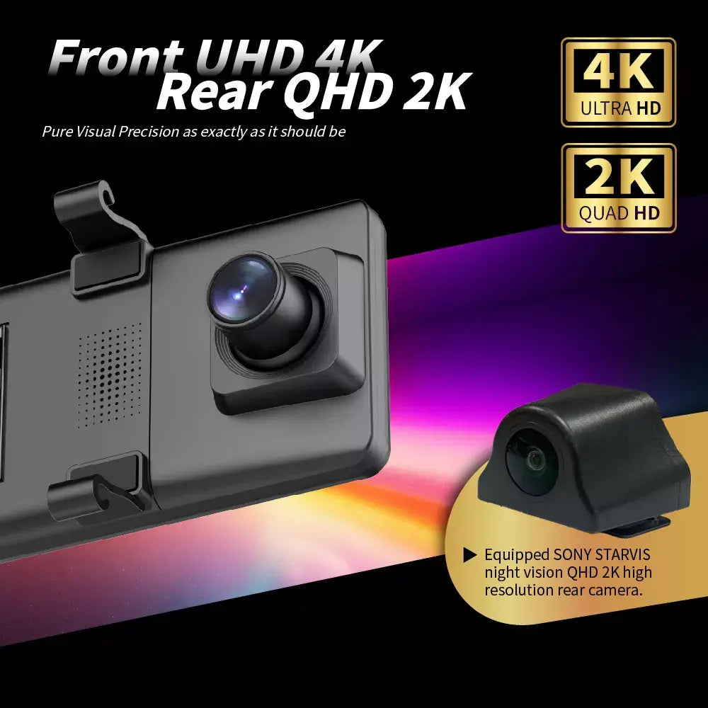 LE500 12" 4K Front & 2K Rear Streaming Mirror Dash Cam (Includes 64GB MicroSD & GPS)