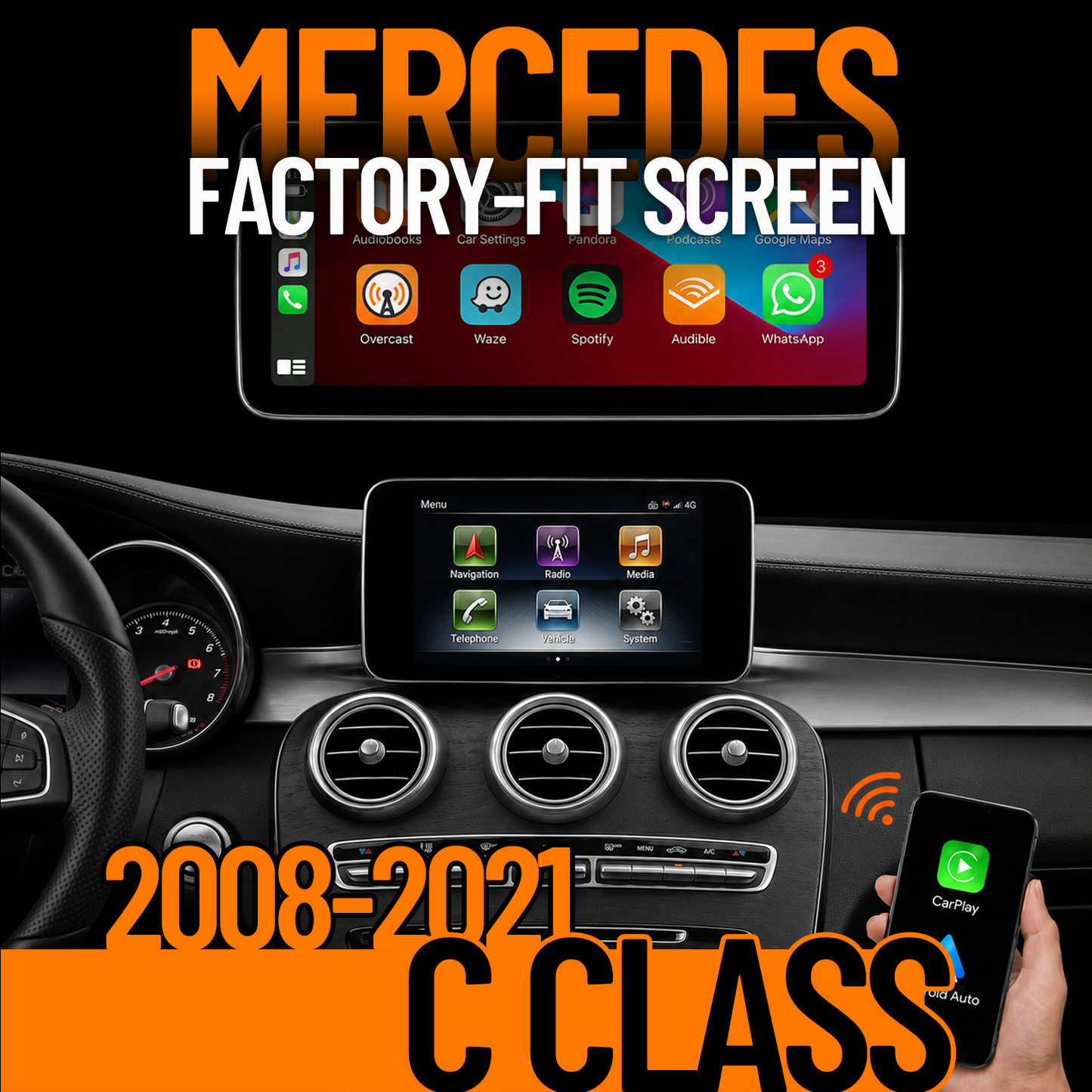 UNAVI Factory-Fit 10.25" / 12.3" Touch Screen Upgrade for 2008-2021 Mercedes-Benz C-Class | Wireless Apple CarPlay & Android Auto (NTG 4.0 / 4.5 / 5.0) - UNAVI USA, Inc.