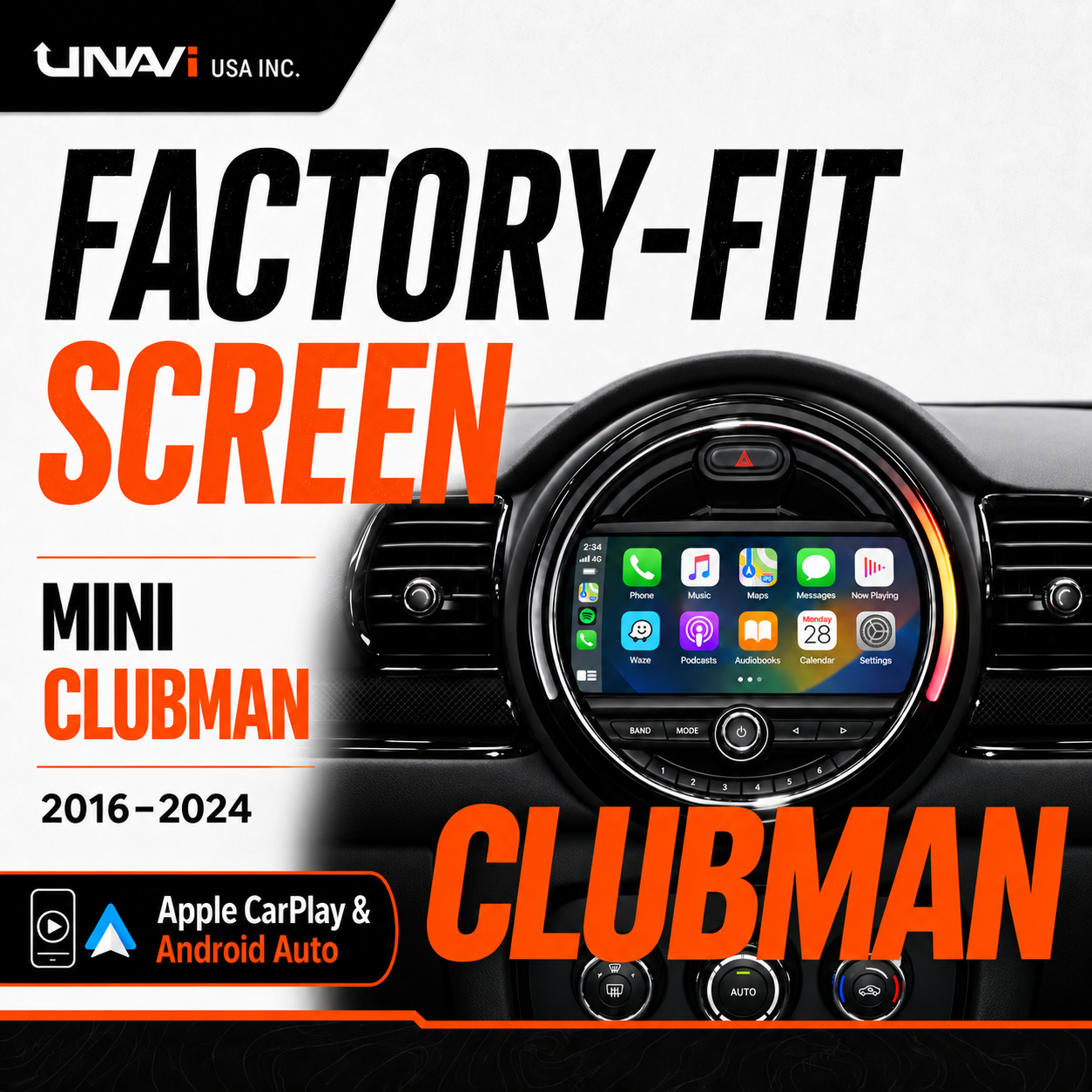 Unavi 9" Factory-Fit Screen for MINI Clubman F54 (2016-2024) | Wireless CarPlay & Android Auto | Screen Replacements
