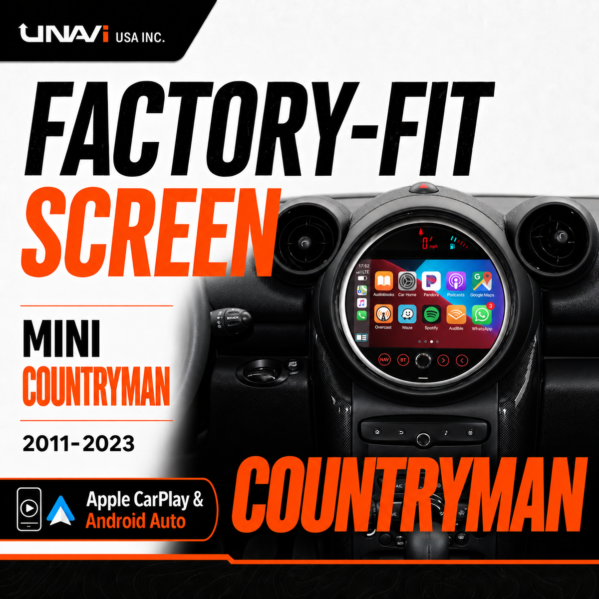 Unavi 9" Factory-Fit Screen for MINI Countryman & Cooper (2011-2023) | Wireless CarPlay & Android Auto | Linux HD Touchscreen