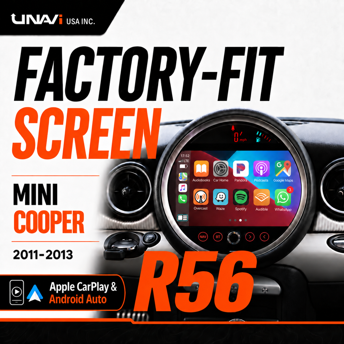 Unavi 9" Factory-Fit Screen for MINI Cooper R56/F55/F56/F57 (2007-2021) | Wireless CarPlay & Android Auto | CCC/CIC/NBT/EVO Type Retrofit