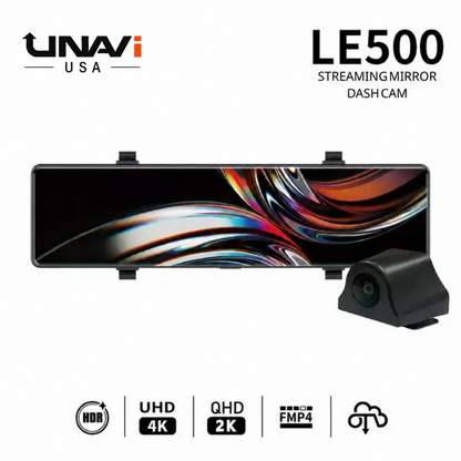 LE500 12" 4K Front & 2K Rear Streaming Mirror Dash Cam (Includes 64GB MicroSD & GPS)