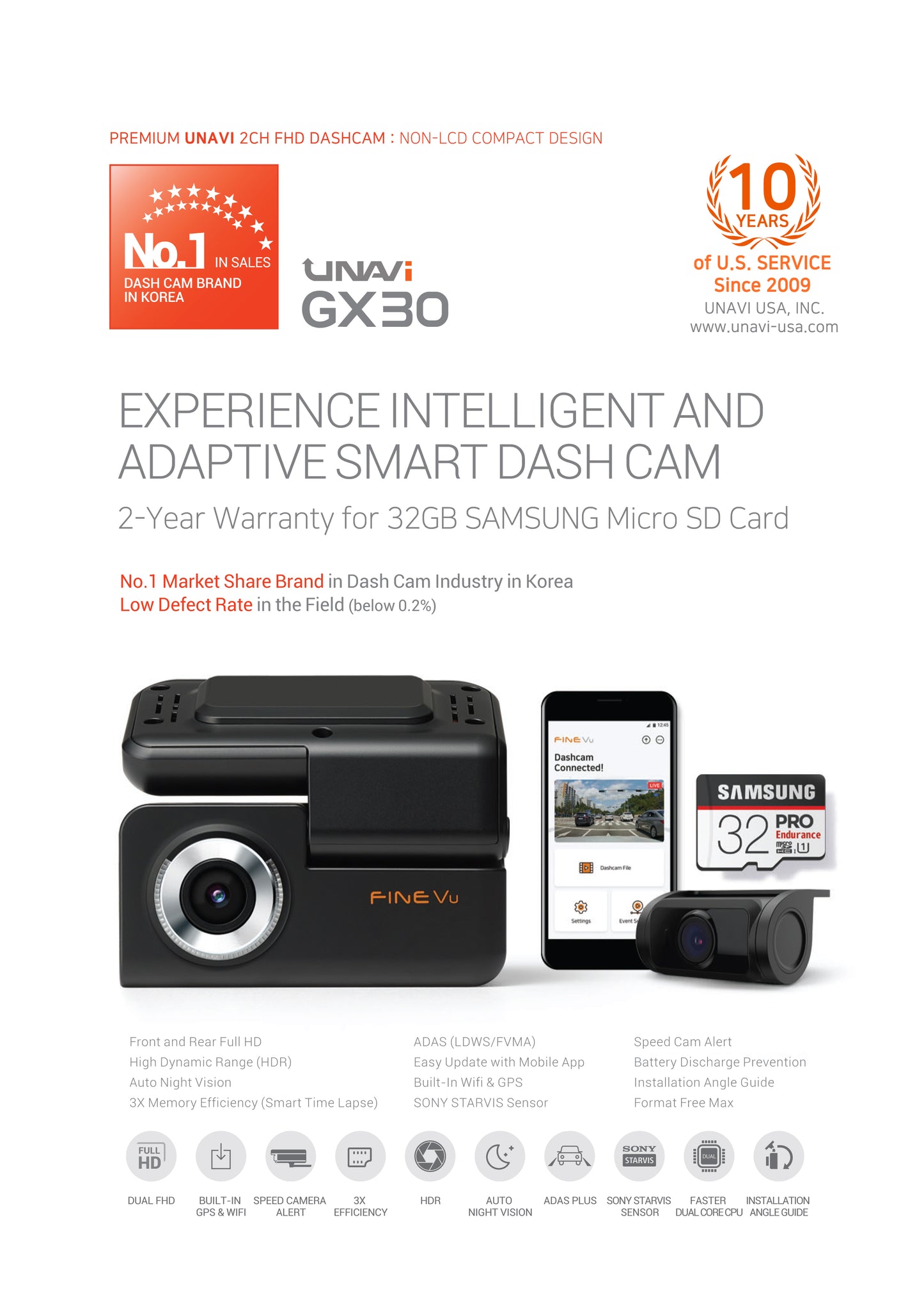 FineVu GX30 | 2 Channel Dash Cam | Full HD | GPS & WiFi built-in | 32 GB SD Card