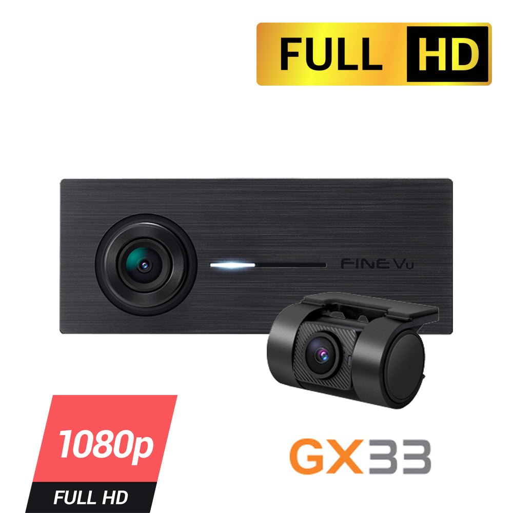 FineVu GX33 | 2 Channel Dash Cam | Full HD | Built-in Wi-Fi | External GPS | 32 GB SD Card | Slim Design
